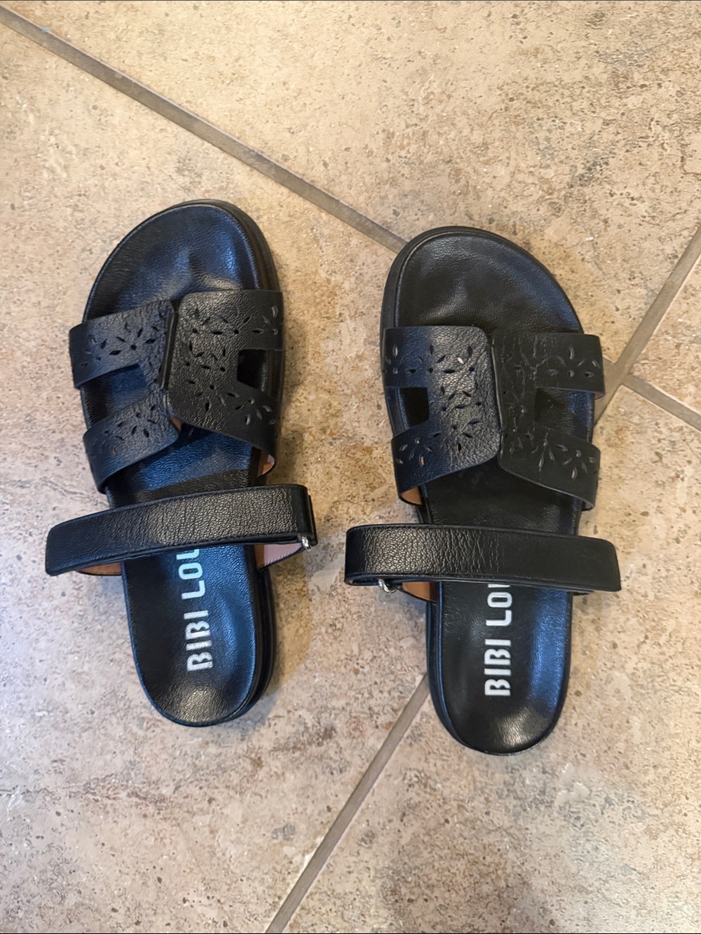 BIBI LOU Black Leather Slide Sandals